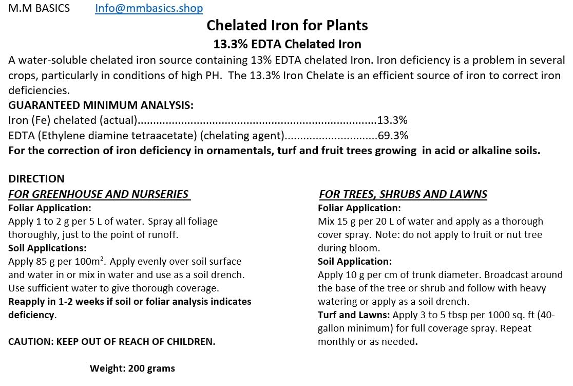 Chelated Iron for Plants (13.3% EDTA - 200 Grams)