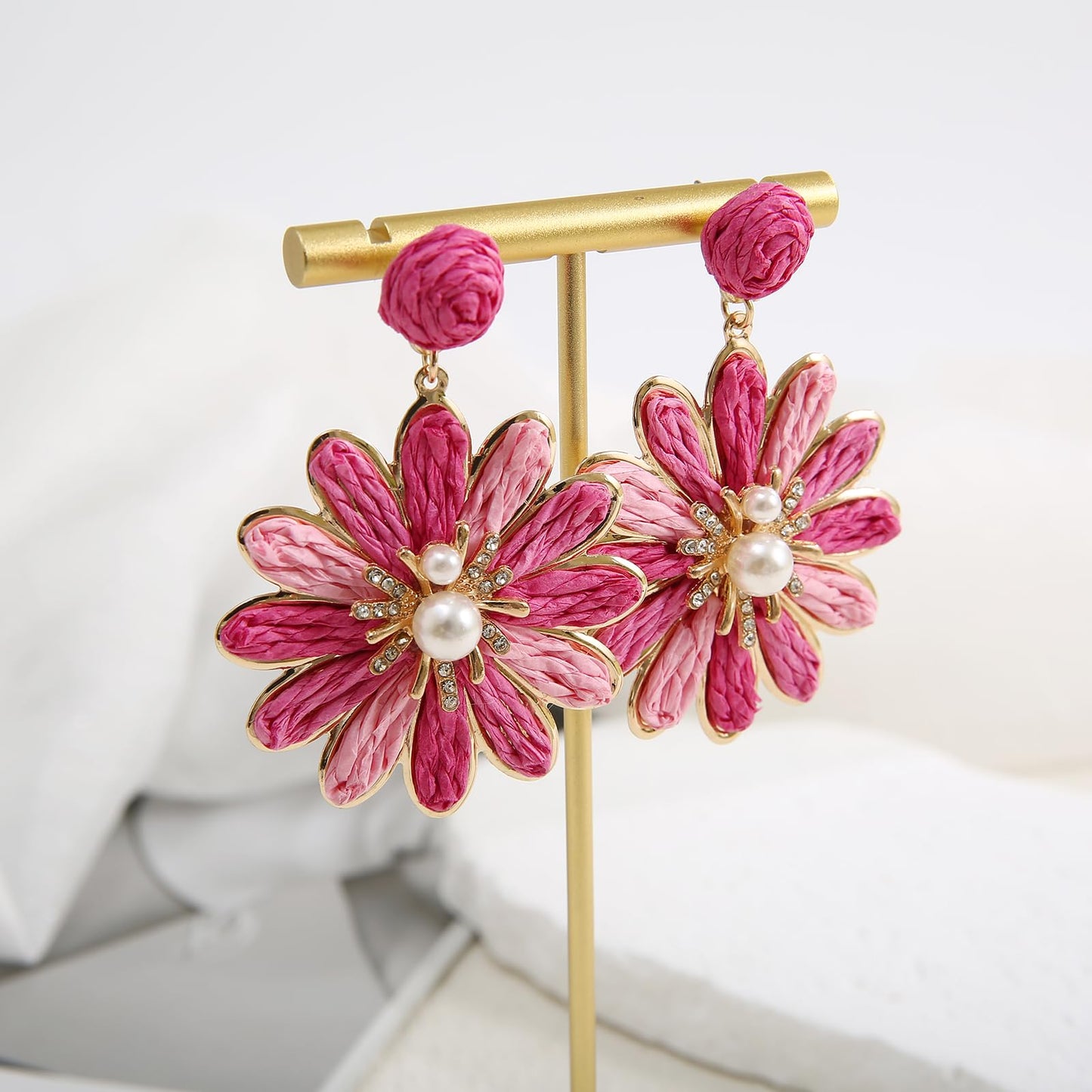 Boho Raffia Flower Earrings