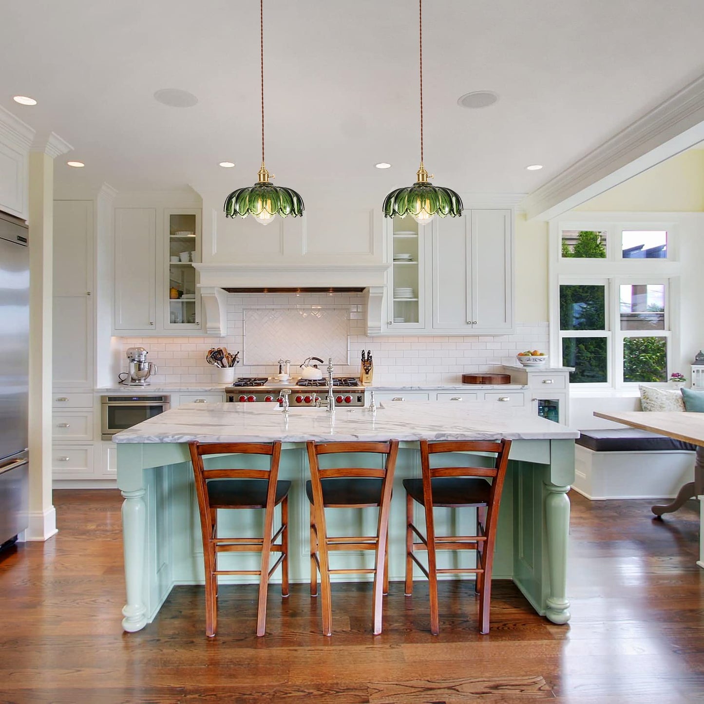 Green Glass Pendant Light Fixture (Plug-In)