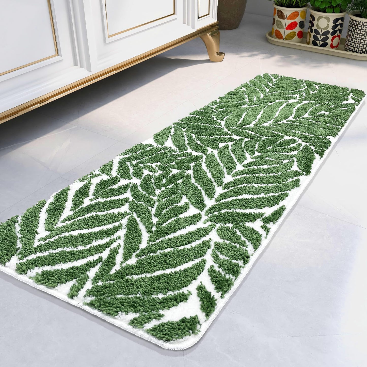 Dark Green Bathroom Runner Rug - Non Slip