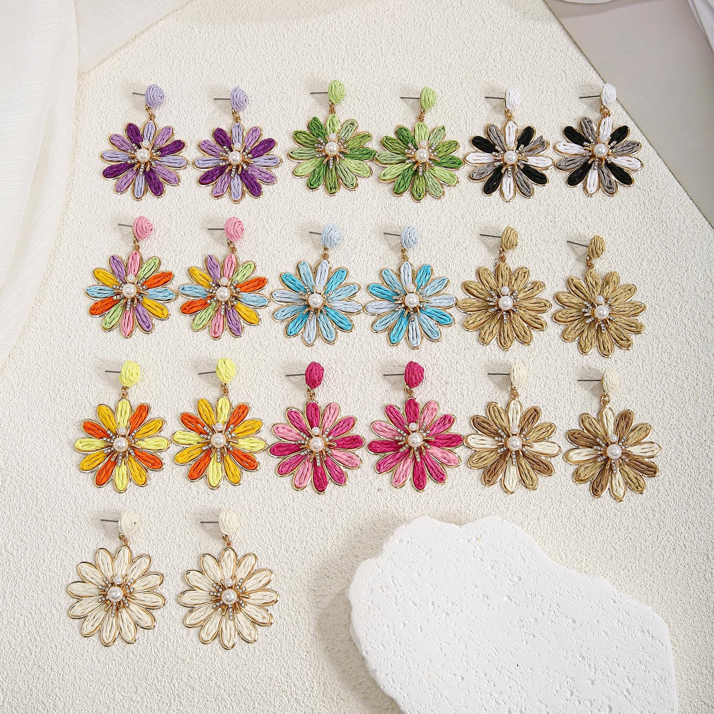 Boho Raffia Flower Earrings