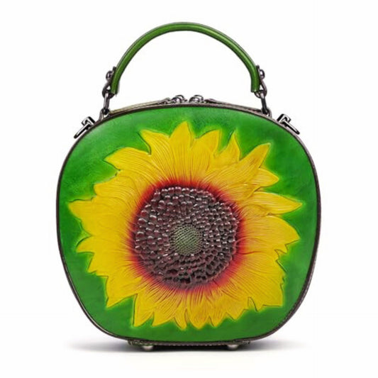 Genuine Leather Vintage Sunflower Bag for Women