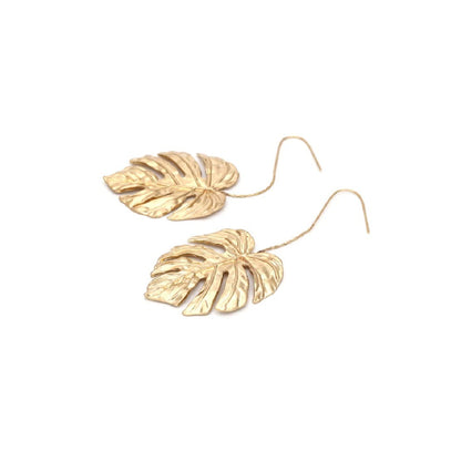 Gold Monstera Leaf Earrings