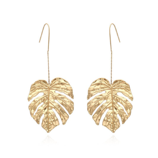 Gold Monstera Leaf Earrings