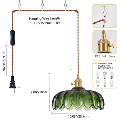 Green Glass Pendant Light Fixture (Plug-In)