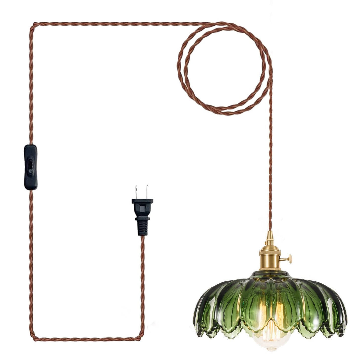 Green Glass Pendant Light Fixture (Plug-In)