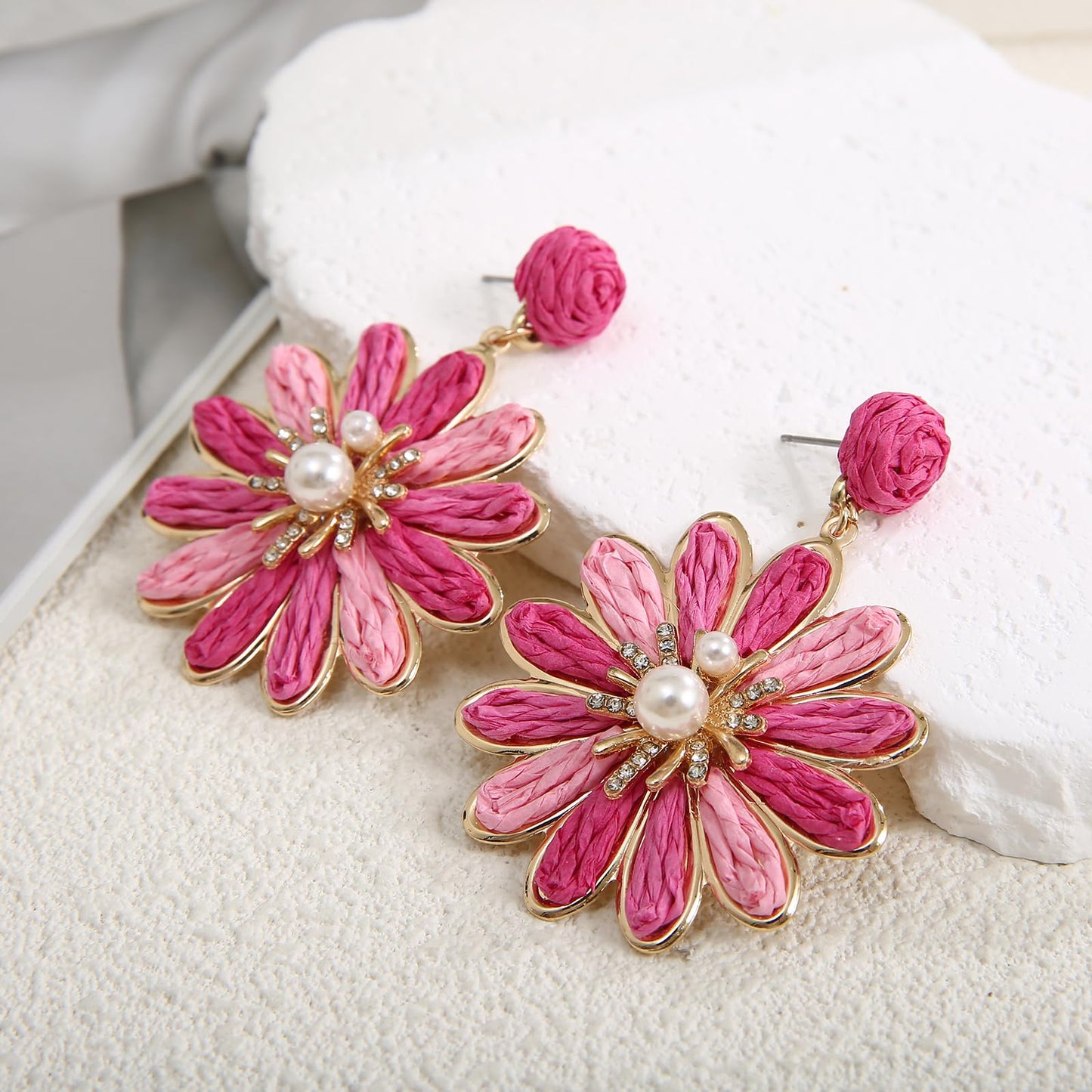 Boho Raffia Flower Earrings