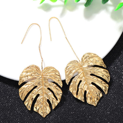 Gold Monstera Leaf Earrings