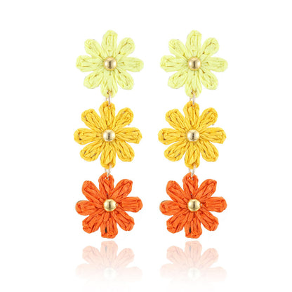 Raffia Daisy Flower Earrings