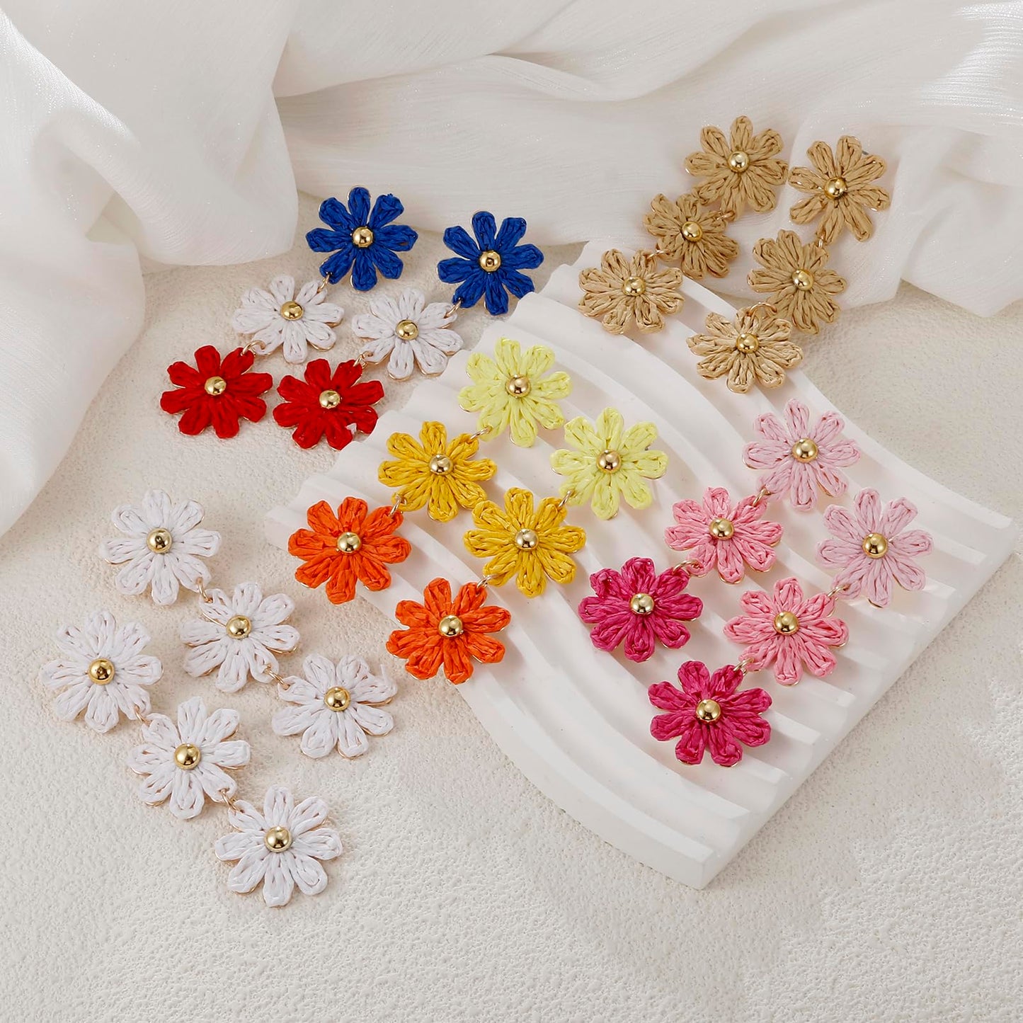 Raffia Daisy Flower Earrings