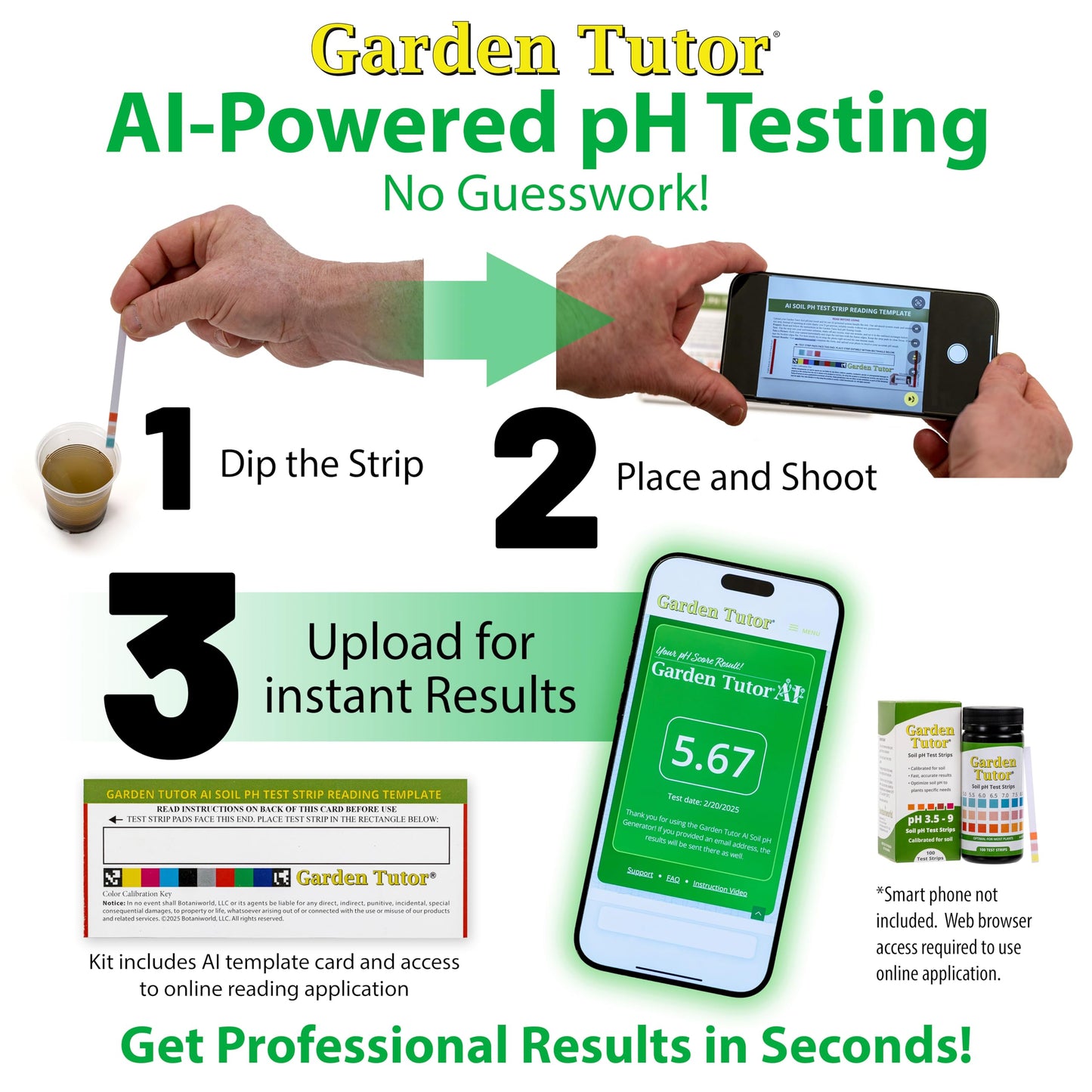 Soil pH Test Kit (3.5-9 Range) | 100 Soil pH Test Strips
