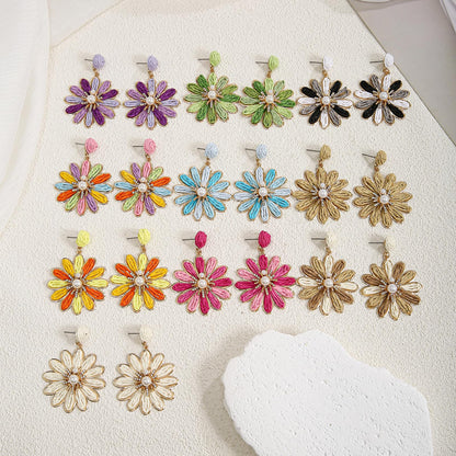 Boho Raffia Flower Earrings